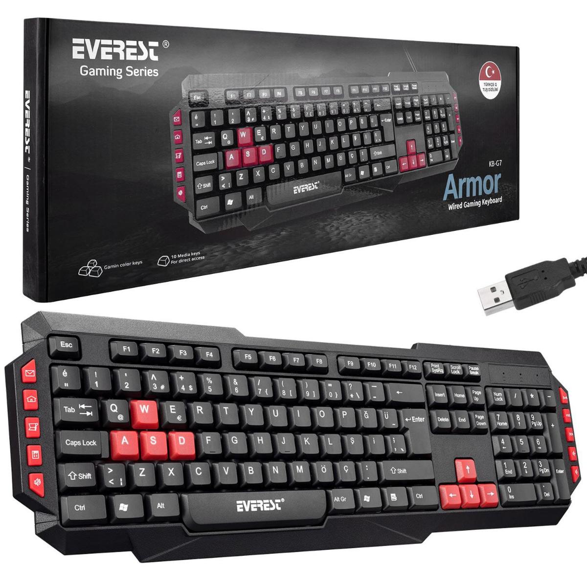 Everest KB-G7 Türkçe 108 Tuşlu Kablolu Siyah Gaming Klavye