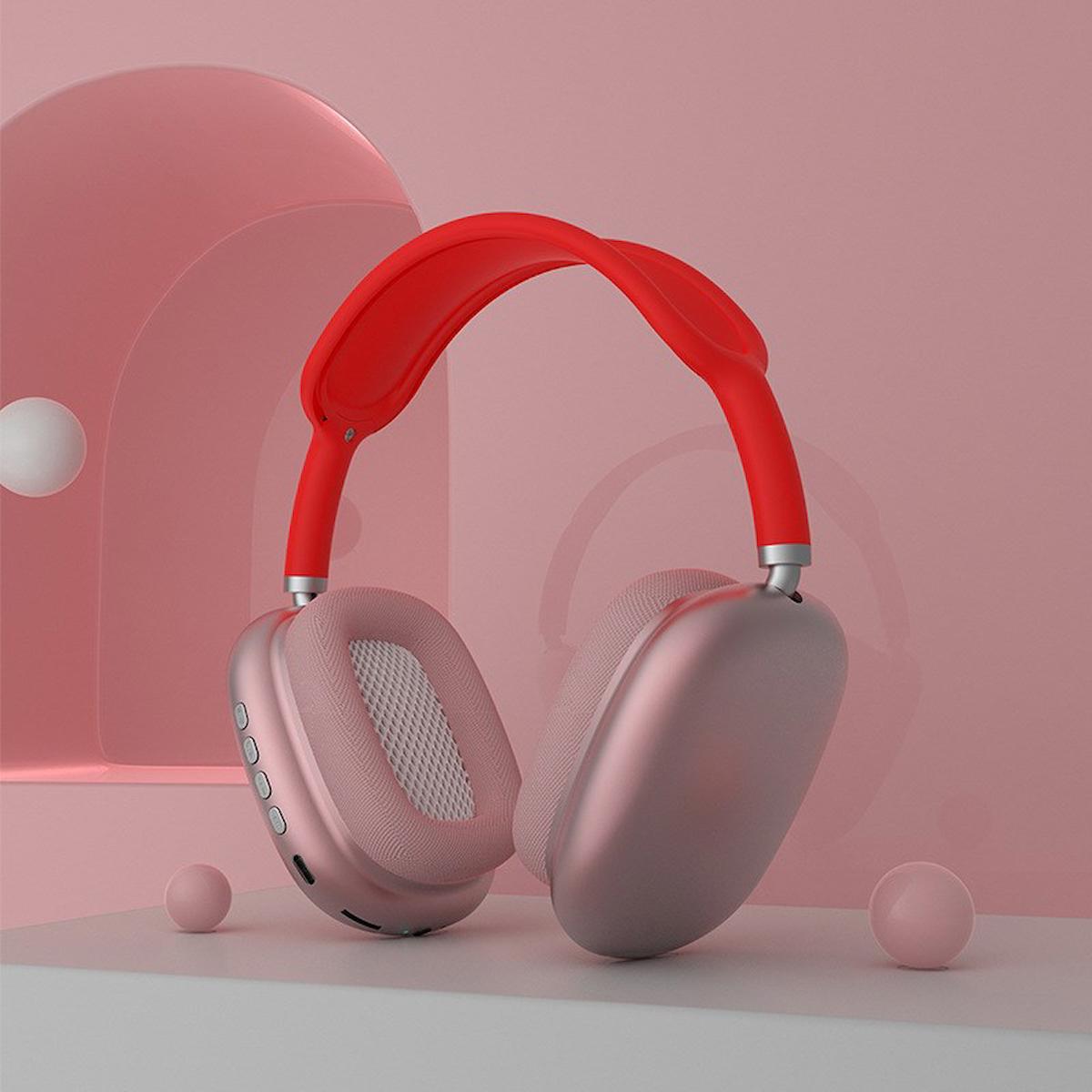 Pazariz P9 Air 5.0 Gürültü Önleyici Kablosuz Kulak Üstü Bluetooth Kulaklık Kırmızı