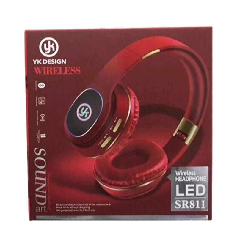 YK Design Wireless Işıklı Kablosuz Kulak Üstü Bluetooth Kulaklık Kırmızı