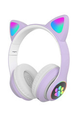 Fuchsia Işıklı Kulak Üstü Bluetooth Kulaklık Lila