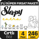 Sleepy Extra 4 Numara Organik Cırtlı Bebek Bezi 246 Adet