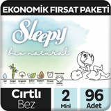 Sleepy Bio Natural 2 Numara Organik Göbek Oyuntulu Cırtlı Bebek Bezi 96 Adet