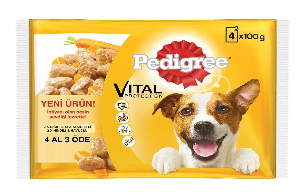 Pedigree Havuçlu-Hindili-Kuzu-Sığır Etli Yetişkin Yaş Köpek Maması 100 gr 4'lü