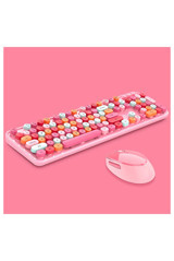 Ally Mofi Sweet Daktilo Sessiz Pembe Kablosuz Klavye Mouse Seti