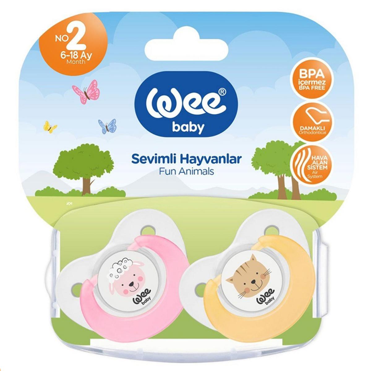 Wee Baby Sevimli Hayvanlar No:2 6-18 Ay 2'Li Beyaz-Pembe-Sarı Emzik