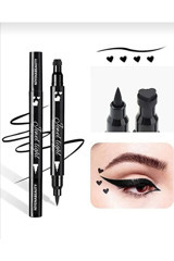 Niyena Beauty Kalp Desenli Çift Taraflı Mat Siyah Kalıcı Kalın Uçlu Kalem Eyeliner