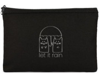 Tabby Design Clutch Siyah Yağmur Baskılı Tekstil Makyaj Çantası