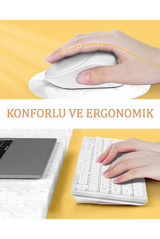 Mkey MK-114 Ergonomik Beyaz Kablosuz Klavye Mouse Seti