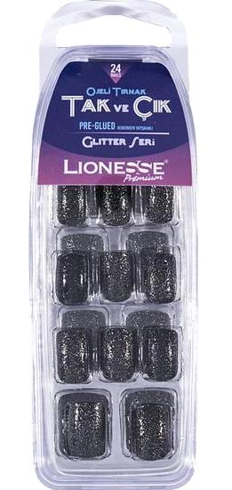 Lionesse 4432 Simli 24'lü Kare Siyah Takma Tırnak