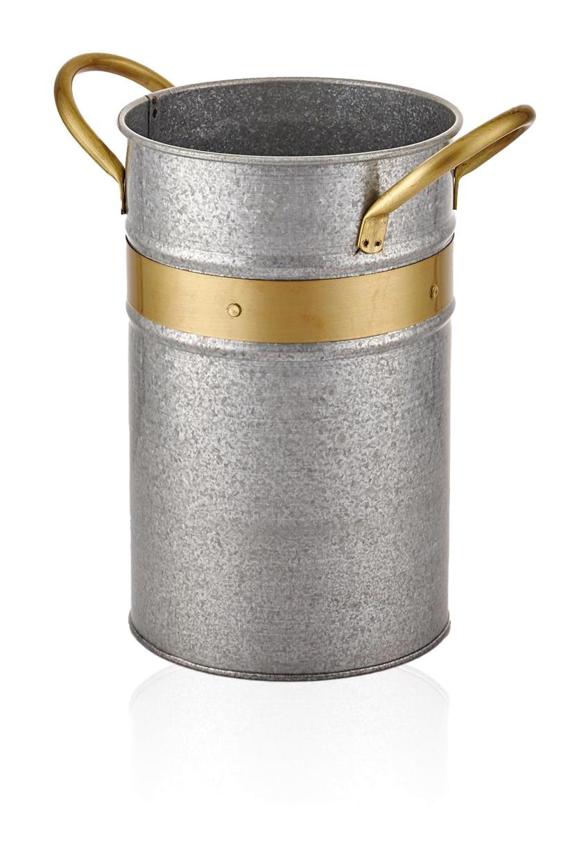 The Mia Galvin Galvaniz 27 cm Yuvarlak Saksı Gri