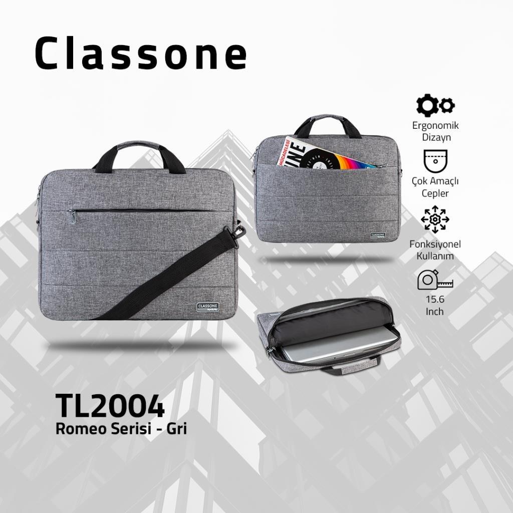 Classone Magic 15.6 inç Kumaş Su Geçirmez Laptop El Çantası Gri