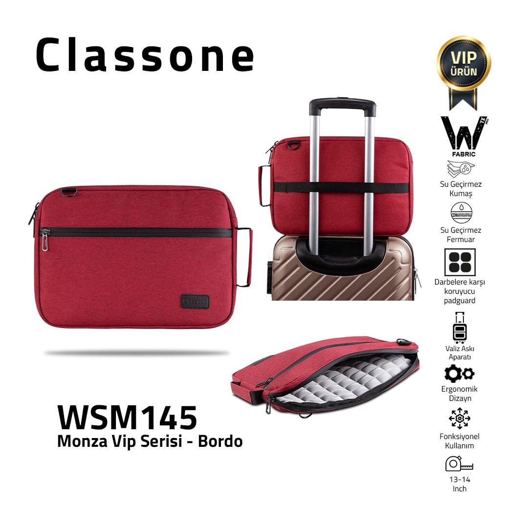 Classone 13-14 inç Kumaş Su Geçirmez Laptop El Çantası Bordo