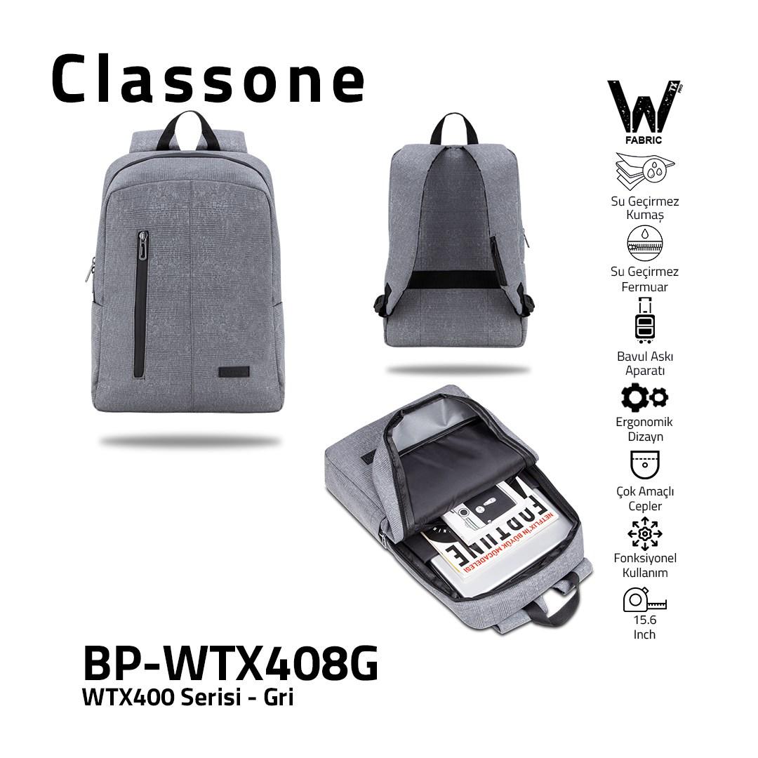 Classone BP-WTX408G 15.6 inç Kumaş Su Geçirmez Laptop Sırt Çantası Gri