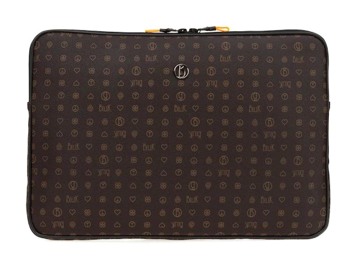 Bilik Deri Baskılı 15.6 inç Deri Laptop El Çantası Kahverengi