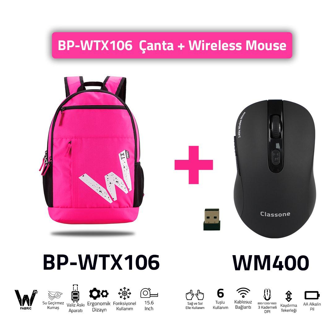 Classone BP-WTX106 Wtx Pro 15.6 inç Kumaş Su Geçirmez Laptop Sırt Çantası Pembe