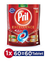 Pril Excellence 4'ü 1 Arada Tablet Bulaşık Makinesi Deterjanı 60 Adet
