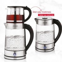 Schafer Gourmemaxx Cam Demlikli 2200 W Işıklı Cam Gövdeli Şeffaf Vintage Çay Makinesi