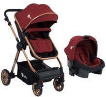 4 Baby Comfort Gold Çift Yönlü Katlanabilir 360 Derece Dönen Tam Yatar Kabin Tipi Travel Sistem Bebek Arabası Bordo