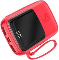 Baseus Q Pow 10000 mAh Hızlı Şarj Dijital Göstergeli Lightning Çoklu Kablolu Powerbank Kırmızı