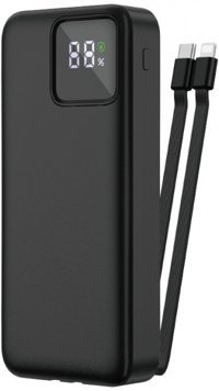 Wiwu JC-22 20000 mAh Hızlı Şarj Dijital Göstergeli USB & Type C Çoklu Kablolu Powerbank Siyah