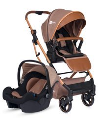 4 Baby AB920-2 Box Plus Çift Yönlü Katlanabilir Tek Elle Kapanan 360 Derece Dönen Tam Yatar Travel Sistem Bebek Arabası Kahverengi