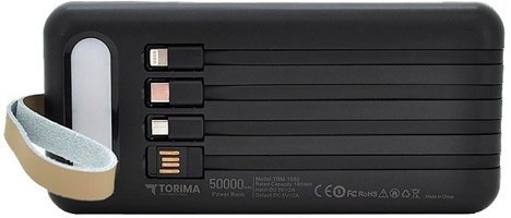 Torima TRM-1050 50000 mAh Hızlı Şarj Işıklı Dijital Göstergeli Lightning Çoklu Kablolu Powerbank Siyah