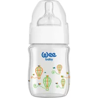 Wee Baby Klasik Plus Cam Gaz Yapmayan Antikolik Kulpsuz Desenli Beyaz Yuvarlak Uçlu Bebek Biberon 120 ml