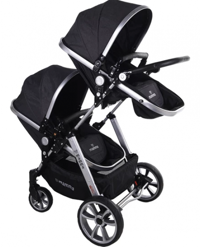 Mamma Duo Travel Çift Yönlü Katlanabilir Tek Elle Kapanan 360 Derece Dönen Tam Yatar Travel Sistem Bebek Arabası Antrasit