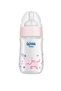 Wee Baby 140 Cam Yenidoğan Yavaş Akışlı Kulpsuz 0-6 Ay Desenli Pembe Yuvarlak Uçlu Bebek Biberon 180 ml