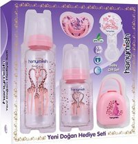Hanymish 651 Cam Gaz Yapmayan Antikolik Yenidoğan Kulpsuz 0+ Ay Desenli Renkli Yuvarlak Uçlu Bebek Biberon Seti 240 ml + 125 ml