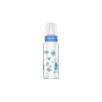 Wee Baby KOD-140 Cam Gaz Yapmayan Antikolik Kulpsuz Desenli Mavi Yuvarlak Uçlu Bebek Biberon 180 ml