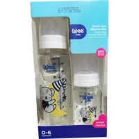 Wee Baby Klasik Cam Gaz Yapmayan Antikolik Yenidoğan Kulpsuz 0-6 Ay Desenli Beyaz Yuvarlak Uçlu Bebek Biberon Seti 250 ml + 125 ml