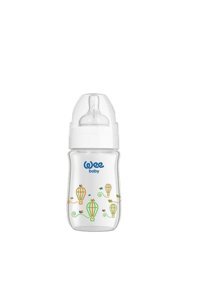 Wee Baby Klasik Plus Cam Gaz Yapmayan Antikolik Kulpsuz Desenli Beyaz Yuvarlak Uçlu Bebek Biberon 180 ml