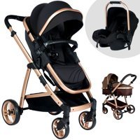 Baby Home BH-955 Gold Vip Çift Yönlü Katlanabilir 360 Derece Dönen Tam Yatar Travel Sistem Bebek Arabası Siyah