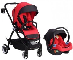 Kraft Sharp XB Çift Yönlü Katlanabilir Tek Elle Kapanan 360 Derece Dönen Tam Yatar Travel Sistem Bebek Arabası Kırmızı
