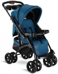 Babyhope BH-609 Polo Çift Yönlü Katlanabilir Tek Elle Kapanan 360 Derece Dönen Tam Yatar Puset Bebek Arabası Mavi