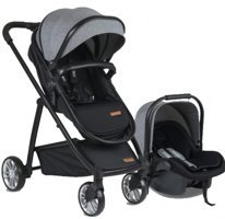 TommyBaby Quantum Black New Çift Yönlü Katlanabilir Tek Elle Kapanan 360 Derece Dönen Tam Yatar Travel Sistem Bebek Arabası Gri