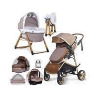 Kiwi City Way 6 in 1 Çift Yönlü Katlanabilir 360 Derece Dönen Tam Yatar Kabin Tipi Travel Sistem Bebek Arabası Vizon