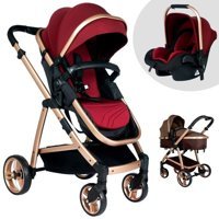 Baby Home BH-955 Gold Vip Çift Yönlü Katlanabilir 360 Derece Dönen Tam Yatar Travel Sistem Bebek Arabası Kırmızı