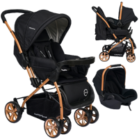 Baby Home 760T Çift Yönlü Katlanabilir 360 Derece Dönen Tam Yatar Kabin Tipi Travel Sistem Bebek Arabası Siyah