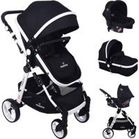 Mamma Zebra Çift Yönlü Katlanabilir 360 Derece Dönen Tam Yatar Kabin Tipi Travel Sistem Bebek Arabası Siyah