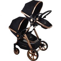 Mamma Twin Gold Çift Yönlü Katlanabilir Tek Elle Kapanan 360 Derece Dönen Tam Yatar Travel Sistem Bebek Arabası Kahverengi