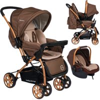 Baby Home 760T Çift Yönlü Katlanabilir 360 Derece Dönen Tam Yatar Kabin Tipi Travel Sistem Bebek Arabası Kahverengi