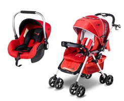 Baby2Go 8840 Atlantis Katlanabilir Tek Elle Kapanan 360 Derece Dönen Tam Yatar Travel Sistem Bebek Arabası Kırmızı
