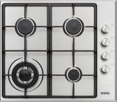 Vestel AO-6004 X-DW 4 Gözlü Paslanmaz Çelik Wok Gözlü Doğalgazlı Ankastre Inox Ocak
