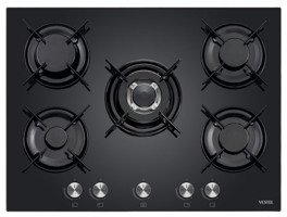 Vestel AO-7115 YS-W Wok Gözlü Siyah Cam 5 Gözlü Doğalgazlı Ankastre Ocak