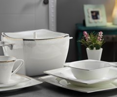 Aryıldız AR 31010 83 Parça 12 Kişilik Desenli Bone China Kare Yemek Takımı