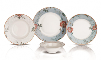 Schafer Posy MAV01 24 Parça 6 Kişilik Desenli Porselen Yuvarlak Yemek Takımı