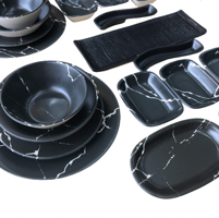Keramika Siyah Mermer 37 Parça 6 Kişilik Desenli Stoneware Yuvarlak Yemek Takımı