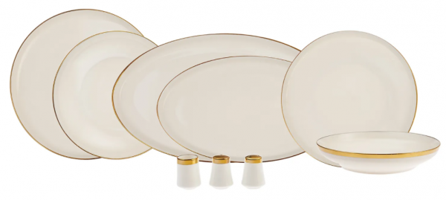 Karaca Eclipse Gold 57 57 Parça 12 Kişilik Desenli New Bone Yuvarlak Yemek Takımı